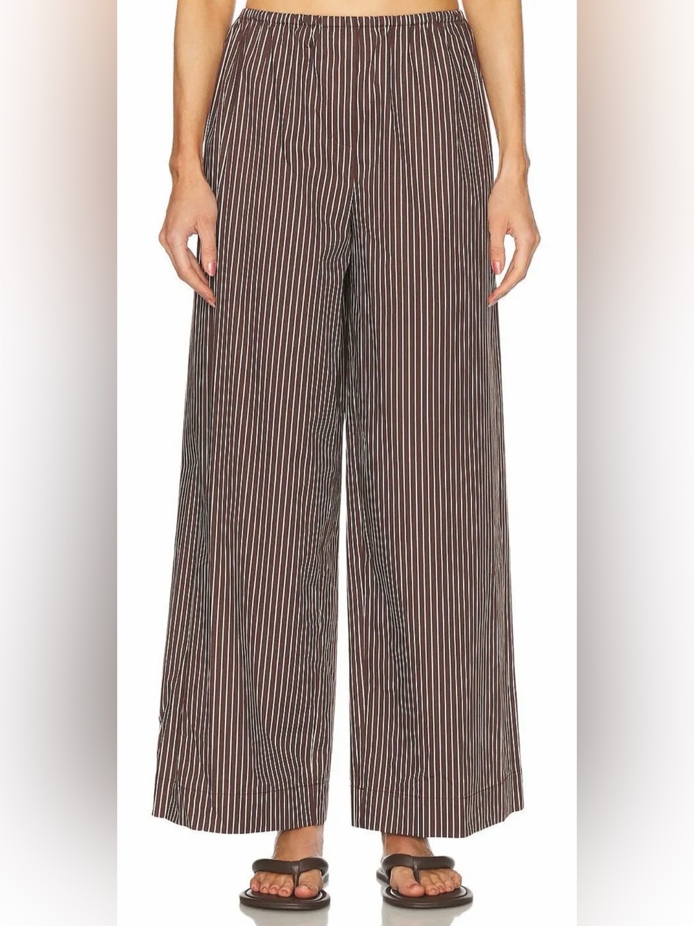 STAUD Bonfire Pant Dark Oak Micro Stripe Wide Leg Pants